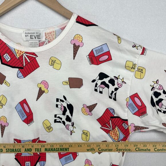 ST. EVE Nightgown One Size Cow Barn Cheese Farm Pajama Shirtdress Cotton White - Picture 9 of 11
